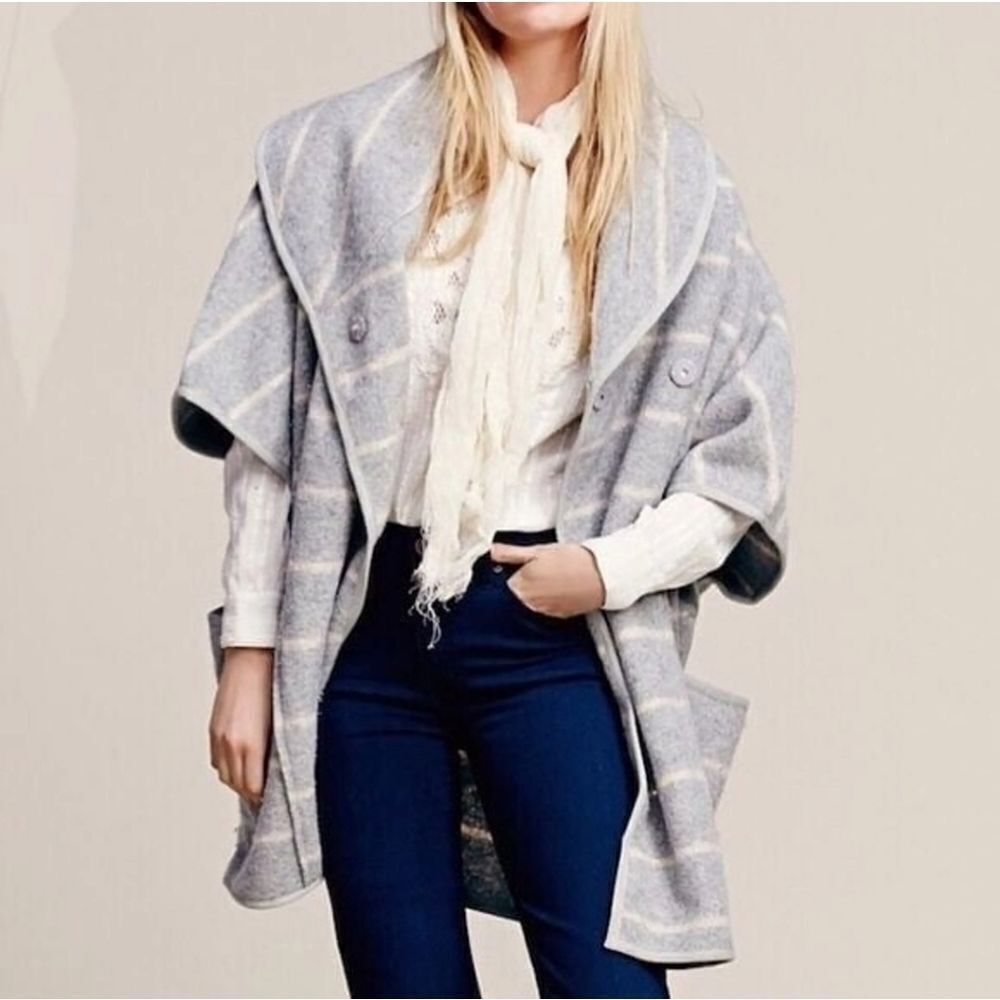 Free People Wool Blend Blanket Poncho Coat‎ Boho Western Hippie Size Medium